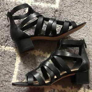 Via Spiga black leather sandal with block heel 7.5